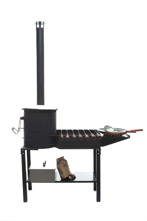 Мангал совмещенный 2в1 с печью под казан на 12 литров, с боковым столиком (диам.370мм)